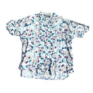 Vintage Van Heusen 417 Geometric Button Up Shirt Men XL Short Sleeve 90s